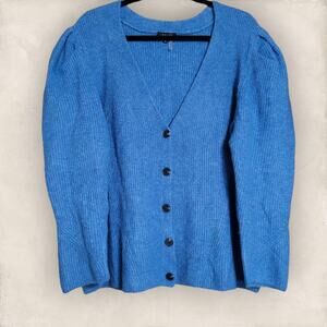 1. STATE Blue Button-Down V-Neckline Puff Sleeve Soft Cardigan 2X